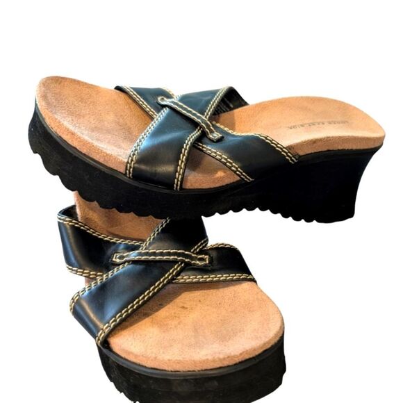 Vintage Lower East Side Y2K Black Tan Platform Sandals Women's Size 9 - Picture 1 of 7